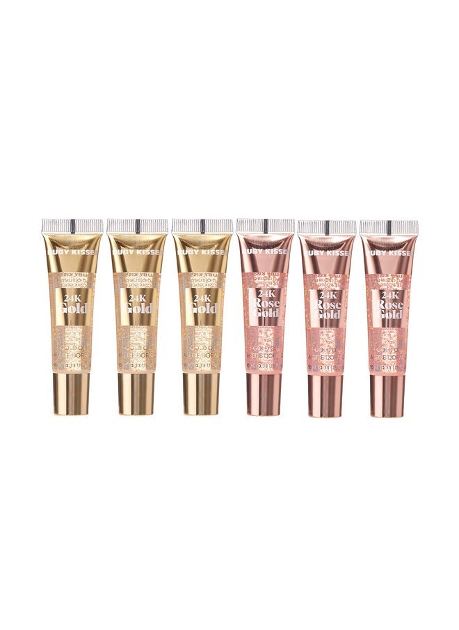 Ruby Kisses 24K Gold Oil Lip Gloss (6 Count, Gold & Rose Gold)
