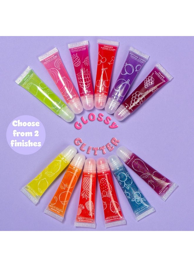 Expressions 12 pc Lip Gloss Set, Flavored Lipgloss Squeeze Tubes with Carrying Case, Lip Gloss Set Value Pack, Assorted Fruit Flavored Lip Glosses, Kid-Friendly Non Toxic Makeup (12)