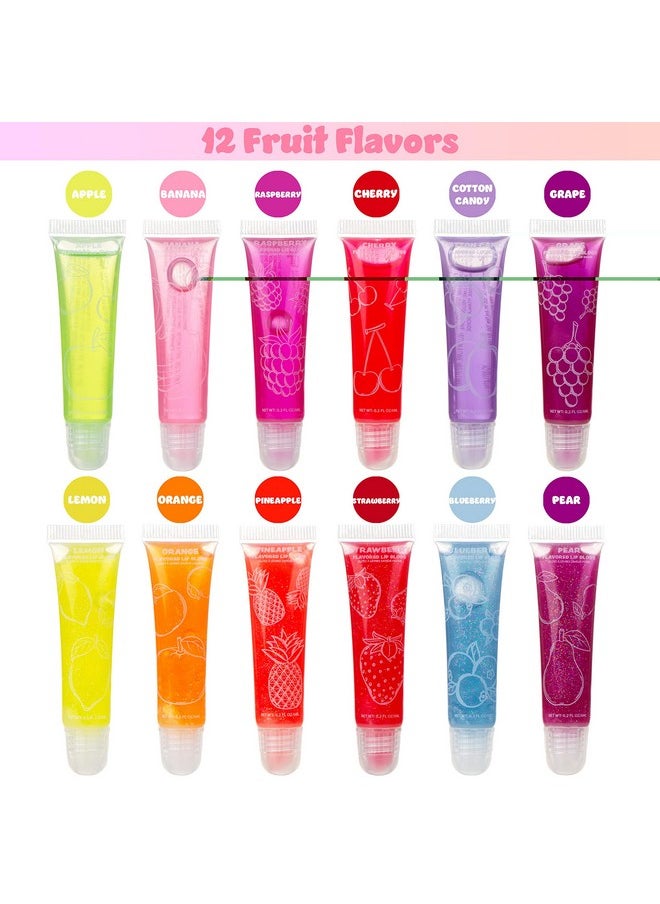 Expressions 12 pc Lip Gloss Set, Flavored Lipgloss Squeeze Tubes with Carrying Case, Lip Gloss Set Value Pack, Assorted Fruit Flavored Lip Glosses, Kid-Friendly Non Toxic Makeup (12)