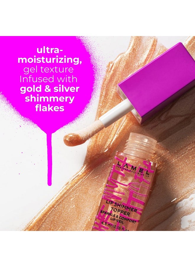 Lamel The Myth of Utopia Lip Gloss - Gold & Silver Flakes for Volume & Glow, Hydrating, Non-Sticky, Shimmery, Weightless Texture, Organic & Cruelty-Free - 4.5ml/0.15 fl.oz