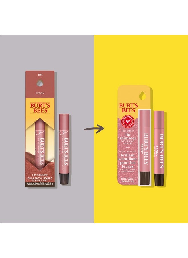 Burt's Bees Lip Shimmer Peony; Warm, Luminescent Color; High Impact, Instant Moisture; with Shea and Cocoa Butters; 100% Natural Origin; Pack of 9. (Packaging May Vary)