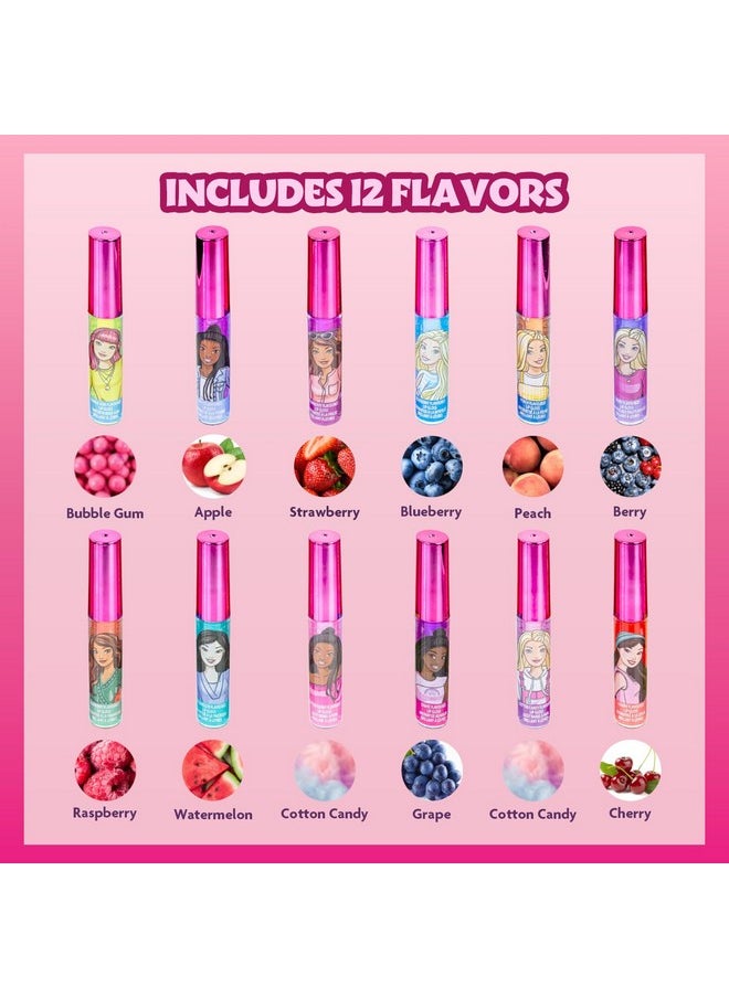 Townley Girl Barbie 12 Piece Plant Based Lip Gloss, Girls Party Favors, First Makeup Set for Girl, Perfect for Parties, Sleepovers, and Birthday Gifts, Ages 3