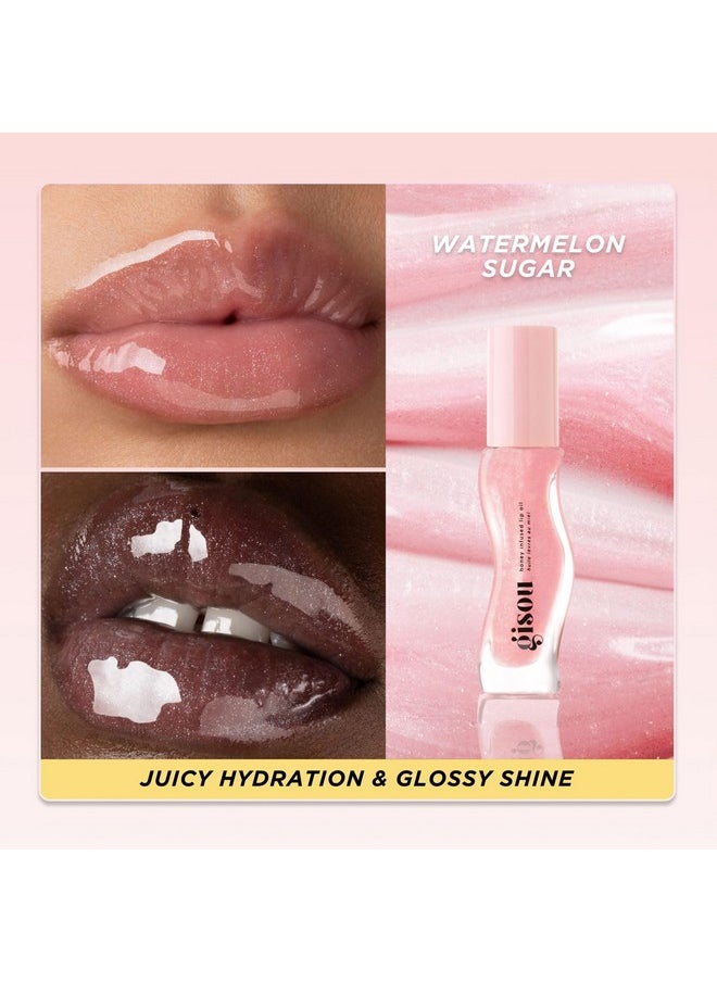 Gisou Honey Infused Hydrating Lip Oil, Nourishing Lip Moisturizer for Dry Lips, High Shine, Smooth Finish, Clear Pink Shimmer Shade, Fresh Watermelon Scent, Watermelon Sugar, 8ml