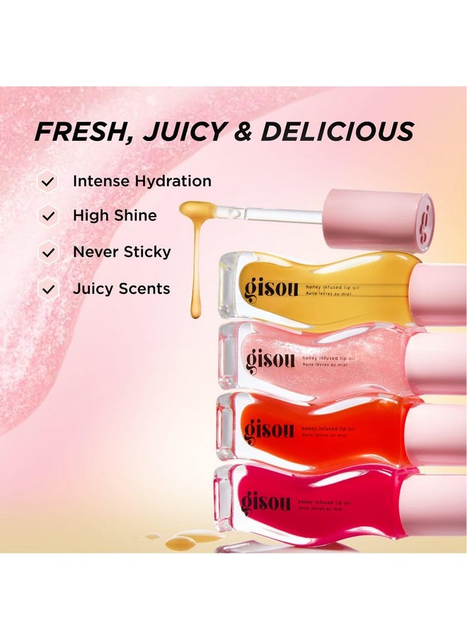 Gisou Honey Infused Hydrating Lip Oil, Nourishing Lip Moisturizer for Dry Lips, High Shine, Smooth Finish, Clear Pink Shimmer Shade, Fresh Watermelon Scent, Watermelon Sugar, 8ml