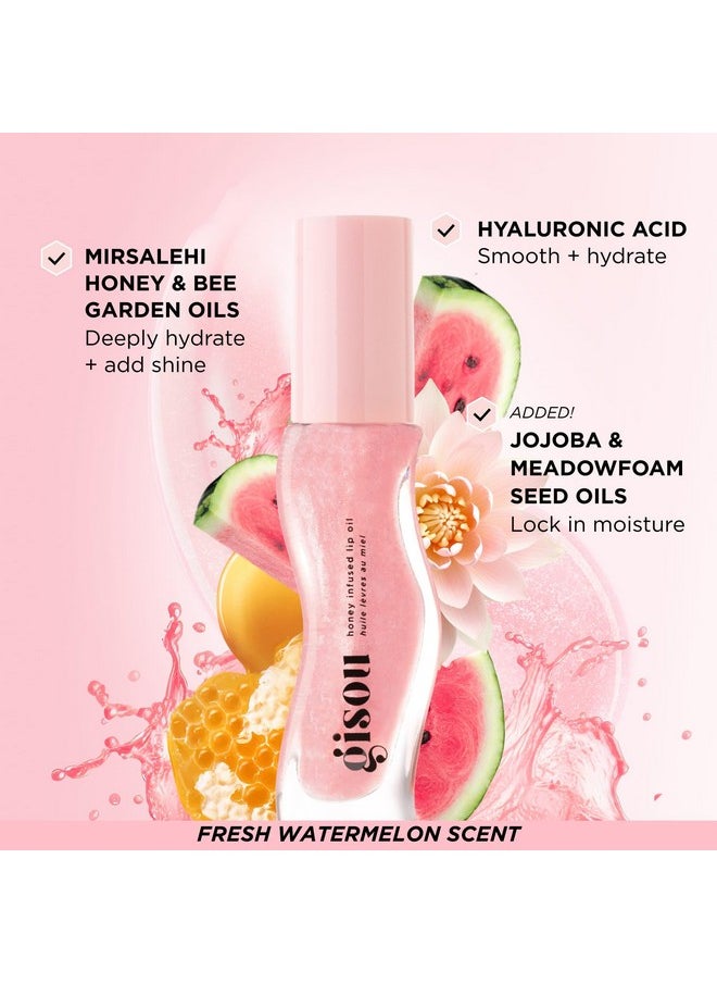 Gisou Honey Infused Hydrating Lip Oil, Nourishing Lip Moisturizer for Dry Lips, High Shine, Smooth Finish, Clear Pink Shimmer Shade, Fresh Watermelon Scent, Watermelon Sugar, 8ml