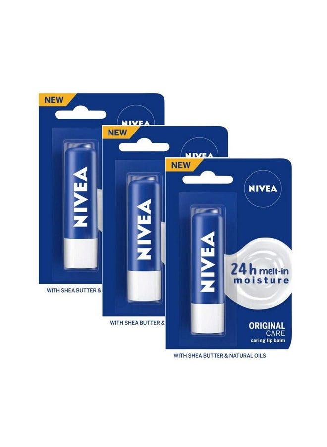 Nivea Essential Care Lip Balm, 4G (Pack Of 3), Blue