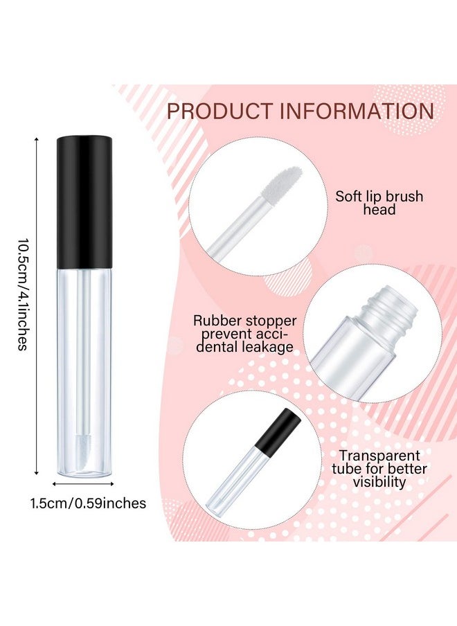 50 Pieces Empty Lip Gloss Containers Lip Gloss Tubes, Refillable Lip Balm Bottles Plastic Lipstick Tubes with Rubber Inserts Cosmetic Tools for Women DIY Makeup, 10 ml (Black)
