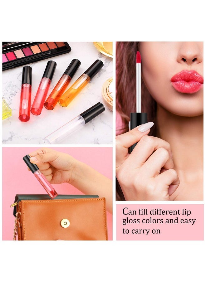 50 Pieces Empty Lip Gloss Containers Lip Gloss Tubes, Refillable Lip Balm Bottles Plastic Lipstick Tubes with Rubber Inserts Cosmetic Tools for Women DIY Makeup, 10 ml (Black)