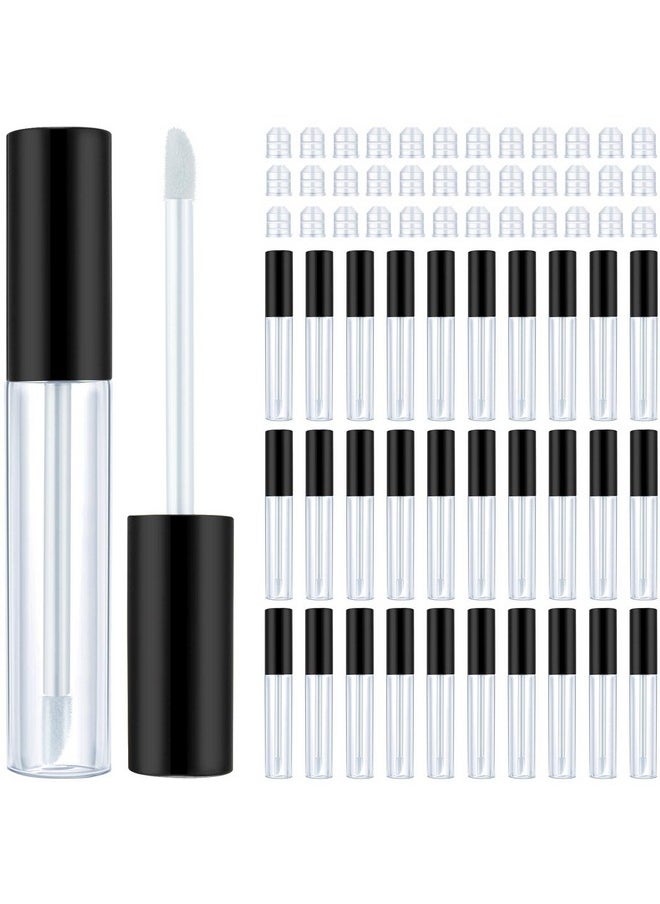 50 Pieces Empty Lip Gloss Containers Lip Gloss Tubes, Refillable Lip Balm Bottles Plastic Lipstick Tubes with Rubber Inserts Cosmetic Tools for Women DIY Makeup, 10 ml (Black)