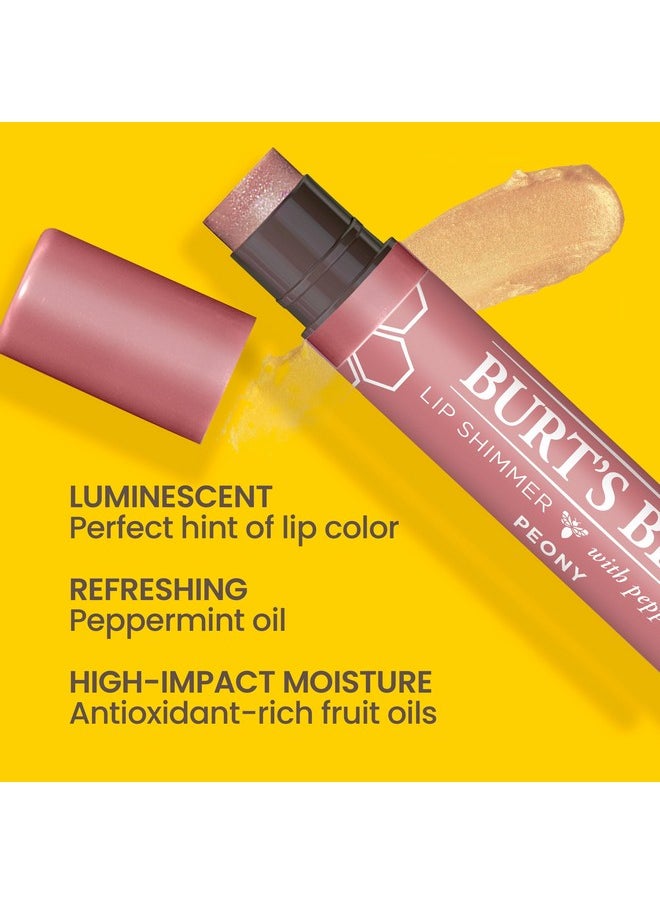 Burt's Bees Shimmer Lip Tint Stocking Stuffers Set, Shimmering Lip Oil Stick, Moisturizing for All Day Hydration with Natural Glowy Pigmented Finish & Buildable Color, Peony (4-Pack)