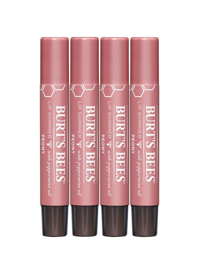 Burt's Bees Shimmer Lip Tint Stocking Stuffers Set, Shimmering Lip Oil Stick, Moisturizing for All Day Hydration with Natural Glowy Pigmented Finish & Buildable Color, Peony (4-Pack)