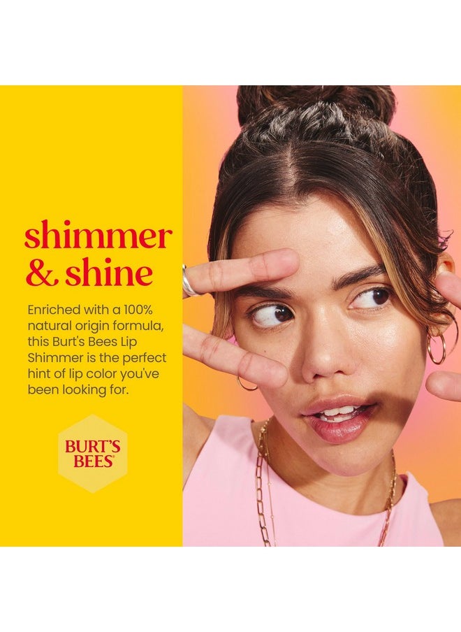 Burt's Bees Shimmer Lip Tint Stocking Stuffers Set, Shimmering Lip Oil Stick, Moisturizing for All Day Hydration with Natural Glowy Pigmented Finish & Buildable Color, Peony (4-Pack)
