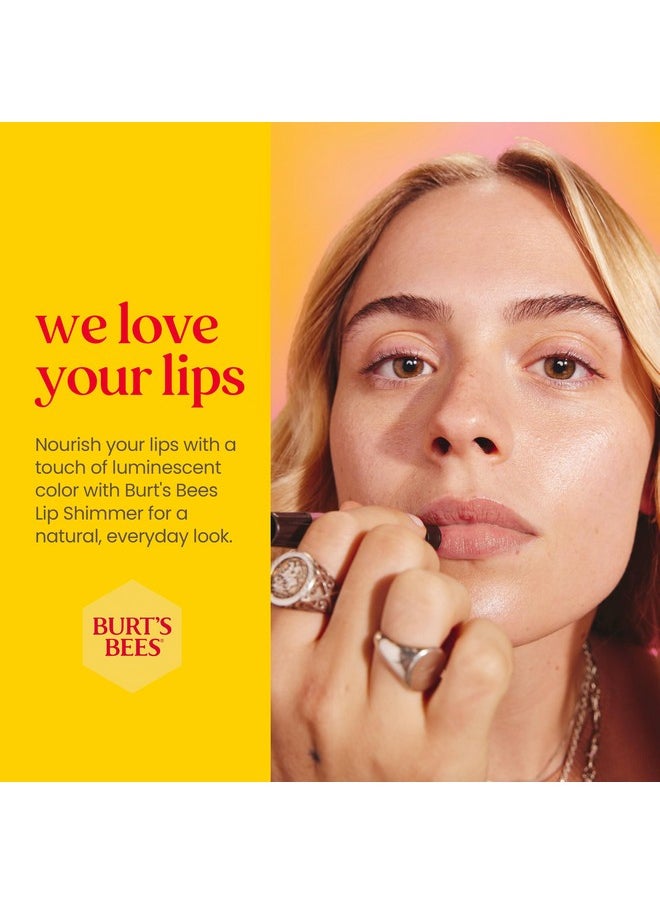Burt's Bees Shimmer Lip Tint Stocking Stuffers Set, Shimmering Lip Oil Stick, Moisturizing for All Day Hydration with Natural Glowy Pigmented Finish & Buildable Color, Peony (4-Pack)