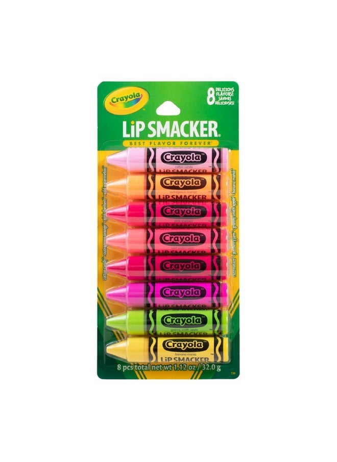 Lip Smacker Crayola Lip Balm Party Pack - 8 Moisturizing Lip Balms, Cotton Candy, Orange, Sherbert, Watermelon, Berry, Apple, Banana, Hydrating & Protecting - Cruelty-Free