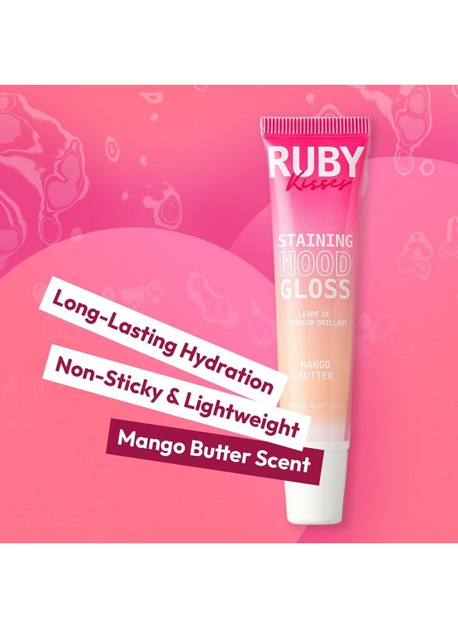 Ruby Kisses Staining Mood Lip Gloss, Mango Butter Infused for Hydration, PH-Activated Hue Change, Lightweight Feel, Non-Sticky Shine for Long Lasting Fuller & Smoother Lips (1pc)