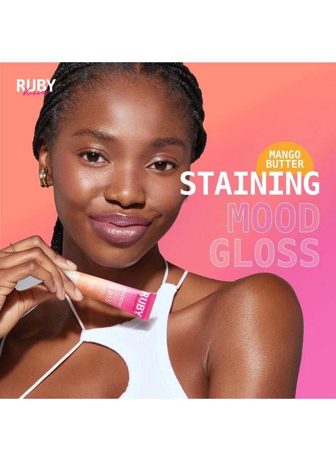 Ruby Kisses Staining Mood Lip Gloss, Mango Butter Infused for Hydration, PH-Activated Hue Change, Lightweight Feel, Non-Sticky Shine for Long Lasting Fuller & Smoother Lips (1pc)