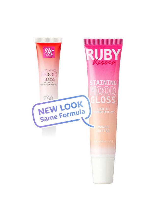 Ruby Kisses Staining Mood Lip Gloss, Mango Butter Infused for Hydration, PH-Activated Hue Change, Lightweight Feel, Non-Sticky Shine for Long Lasting Fuller & Smoother Lips (1pc)