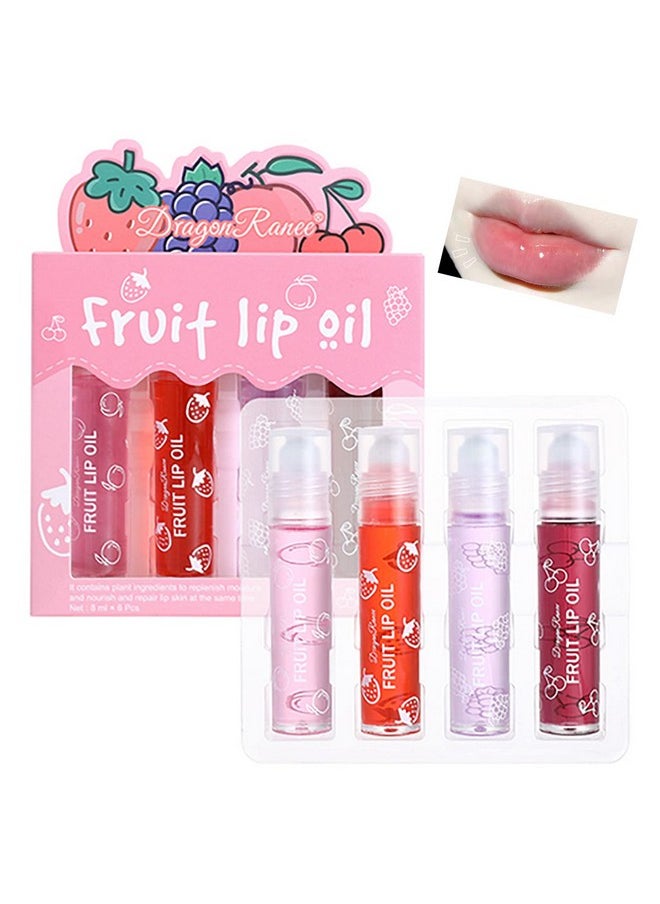 Skynest Girls Roll On Lip Gloss Set with Case, 4 Pcs Glossy Lip Make up for Kids and Teens Fruity Flavors, Kid Friendly, Party Gift, Best Friends