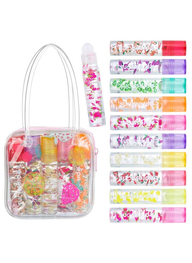 Expressions 10pc Roll On Lip Gloss Set with Carrying Case, 10-Pack Glossy Lip Makeup - Assorted Fruity Flavors, Non Toxic, Kid Friendly, Party Gift, Best Friends