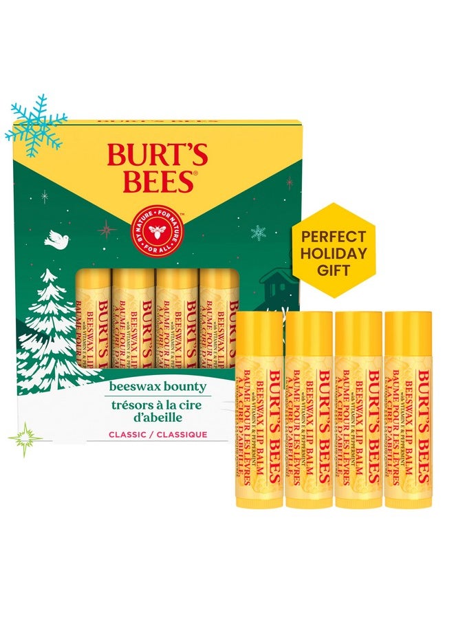 Burt’s Bees Gift 4 Lip Balms Stocking Stuffer, Beeswax Bounty Classic Set, Beeswax Moisturizing Lip Balm