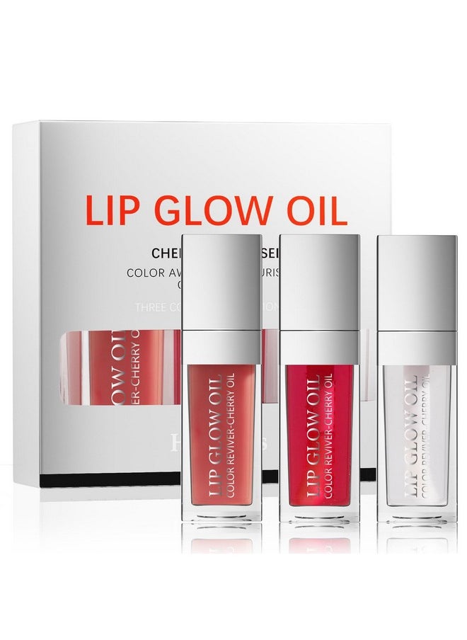 Loobexery 3 Color Plumping Lip Oil, 3-IN-1 Hydrating Lip Gloss Tinted Lip Balm Transparent Toot Lip Oil, Big Brush Head Glitter Shine Long Lasting Moisturizing Lip Glow Oil Nourishing Non-sticky (C#)