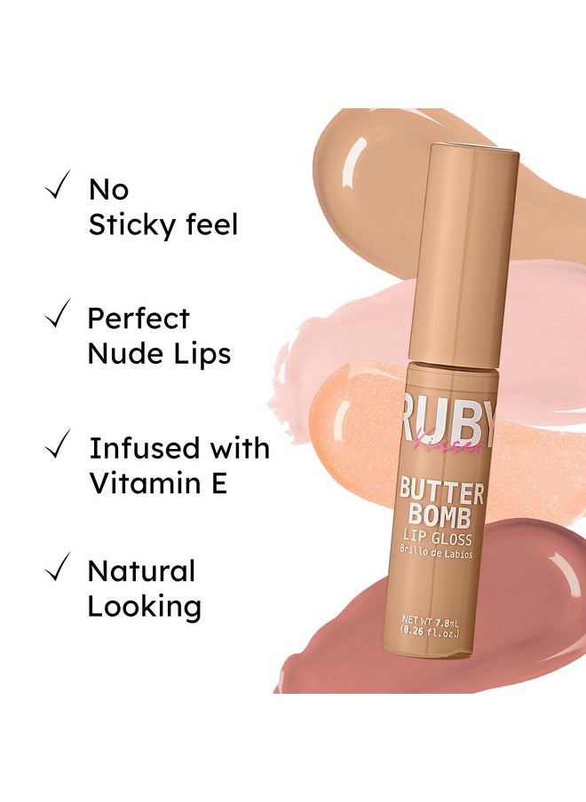 Ruby Kisses Lip Gloss Butter Bomb Gloss Non-Sticky Lip Gloss Vitamin E Natural Nude Lip Makeup - 7.8mL (0.26 US fl.oz) (White Lie)