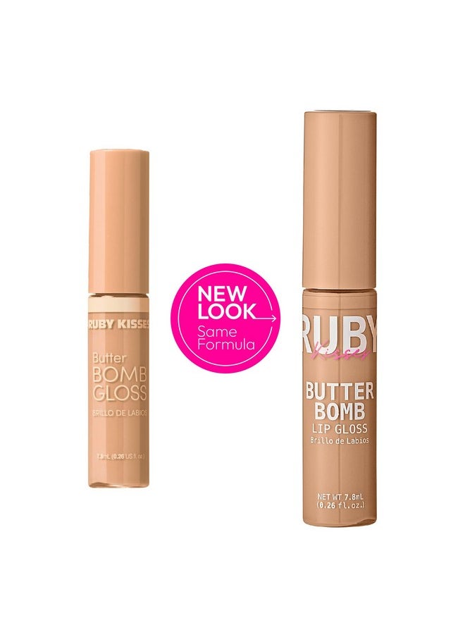 Ruby Kisses Lip Gloss Butter Bomb Gloss Non-Sticky Lip Gloss Vitamin E Natural Nude Lip Makeup - 7.8mL (0.26 US fl.oz) (White Lie)