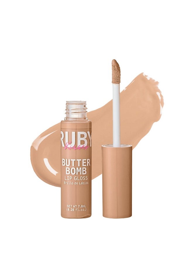 Ruby Kisses Lip Gloss Butter Bomb Gloss Non-Sticky Lip Gloss Vitamin E Natural Nude Lip Makeup - 7.8mL (0.26 US fl.oz) (White Lie)