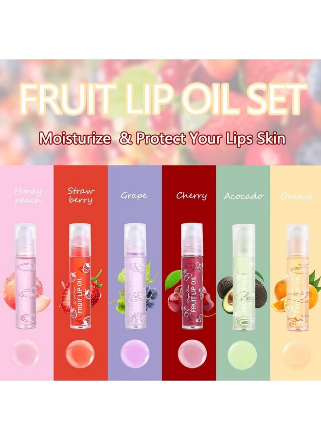 Gireatick 6PCS Fruity Flavors Rolling Ball Lip Oil Set, Long Lasting Moisturizing Lip Balm, Roll-On Lip Gloss Set, Glossy Lip Make-up for All Age, Transparent Lip Gloss for Dry and Chapped Lips