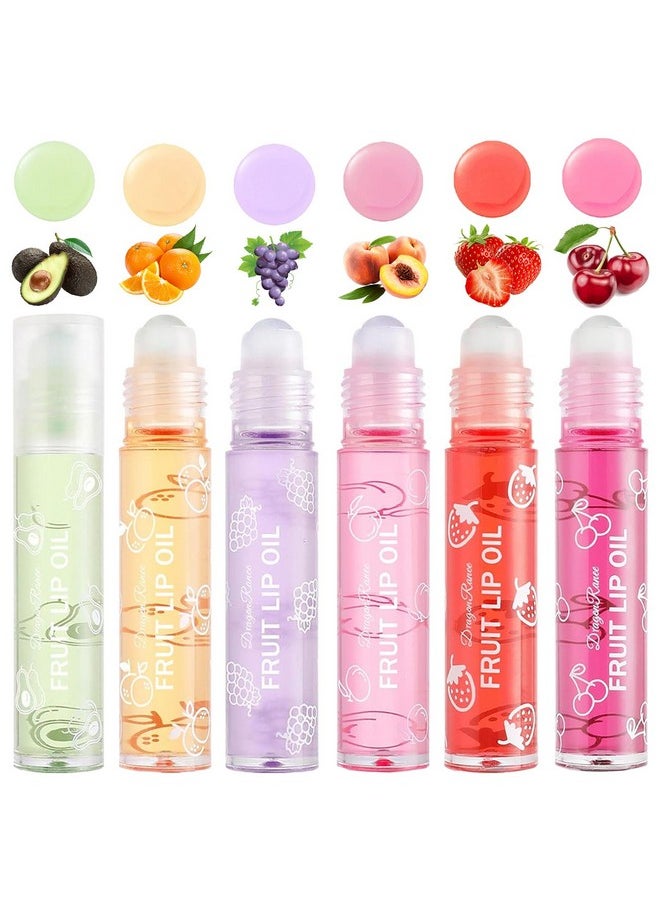 Gireatick 6PCS Fruity Flavors Rolling Ball Lip Oil Set, Long Lasting Moisturizing Lip Balm, Roll-On Lip Gloss Set, Glossy Lip Make-up for All Age, Transparent Lip Gloss for Dry and Chapped Lips
