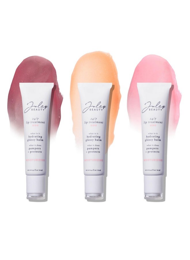 Julep 24/7 Lip Treatment Hydrating Glossy Balm Trio - Barely There, Gotta Glow, Pink and Polished - Holiday 2024 Gift Set for Moisturized, Glossy Lips - Vegan & Cruelty-Free