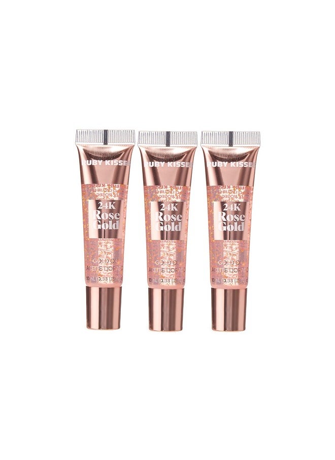 Ruby Kisses 24K Gold Oil Lip Gloss (3 Count, Rose Gold)