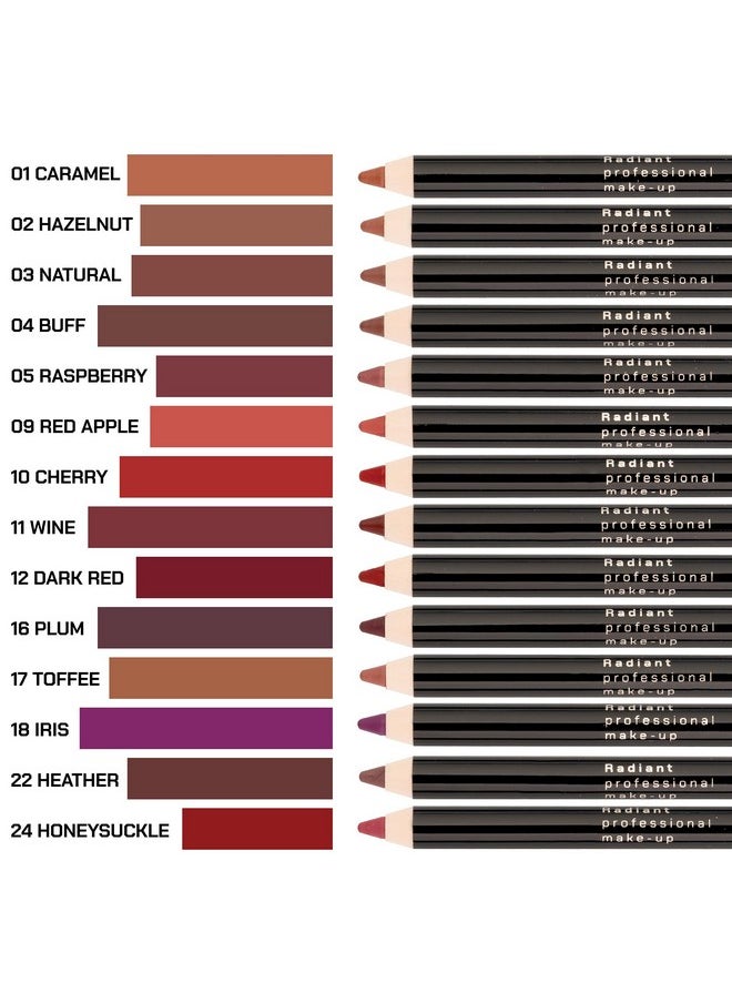 Radiant Professional Waterproof Lip Liner Pencil - Long Lasting Lip Liner Pencil for Defined Lips - Soft & Creamy Lipliner Pencil with Vitamin E - Longwearing Lip liner Pencil 1.20g, (09 RED APPLE)