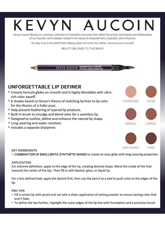 Kevyn Aucoin Unforgettable Lip Definer, Divine: Long-wearing makeup lip definer. Water-resistant, defined tip accentuates lips. Blend-able. Dual-ended pencil and brush. All skin tones and types.