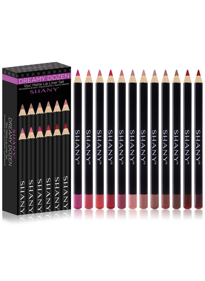 SHANY Dreamy Dozen Matte Lip Liner Set Vegan - Long-Lasting Professional Velvet Cruelty-Free Lipstick Pencils Pens in Varying Shades - Pack of 12