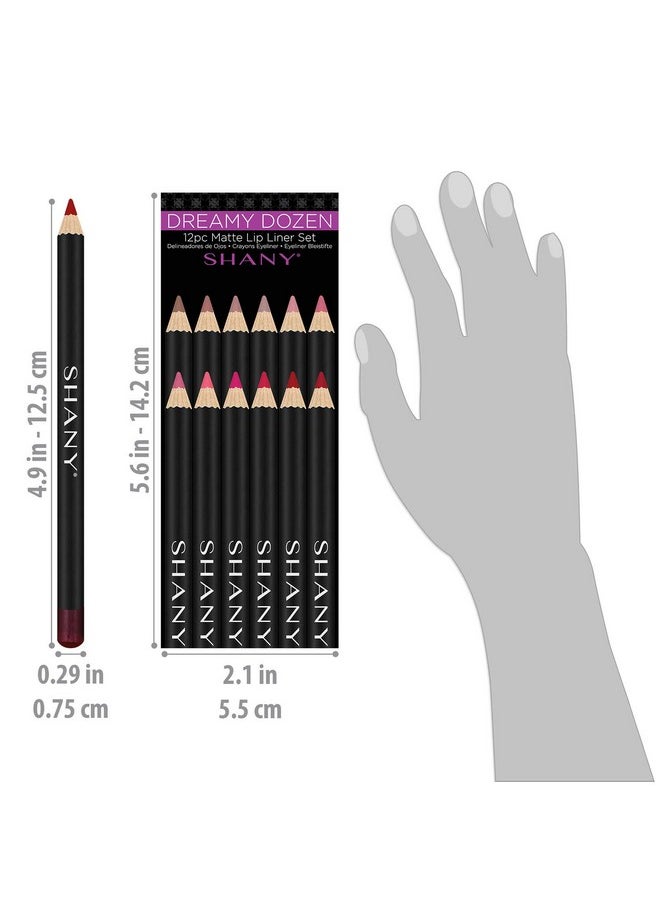 SHANY Dreamy Dozen Matte Lip Liner Set Vegan - Long-Lasting Professional Velvet Cruelty-Free Lipstick Pencils Pens in Varying Shades - Pack of 12