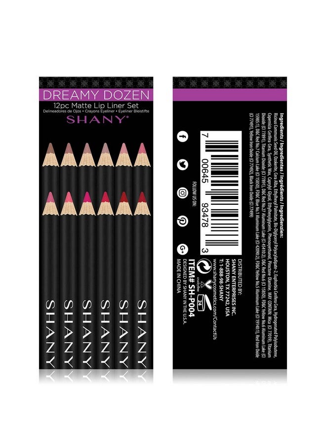 SHANY Dreamy Dozen Matte Lip Liner Set Vegan - Long-Lasting Professional Velvet Cruelty-Free Lipstick Pencils Pens in Varying Shades - Pack of 12