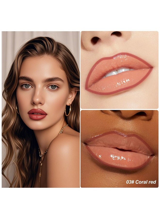 KISSIO Lip Stain Set,Peel Off Lip Liner Stain and Lip Care Oil,Transfer Proof,Long Lasting and Waterproof Lip Tint,Matte Finsh,Lip Combo,03 Coral Red