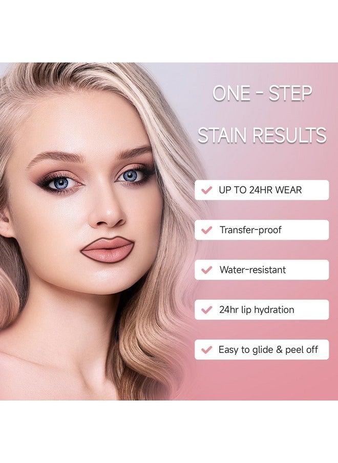 KISSIO Lip Stain Set,Peel Off Lip Liner Stain and Lip Care Oil,Transfer Proof,Long Lasting and Waterproof Lip Tint,Matte Finsh,Lip Combo,03 Coral Red