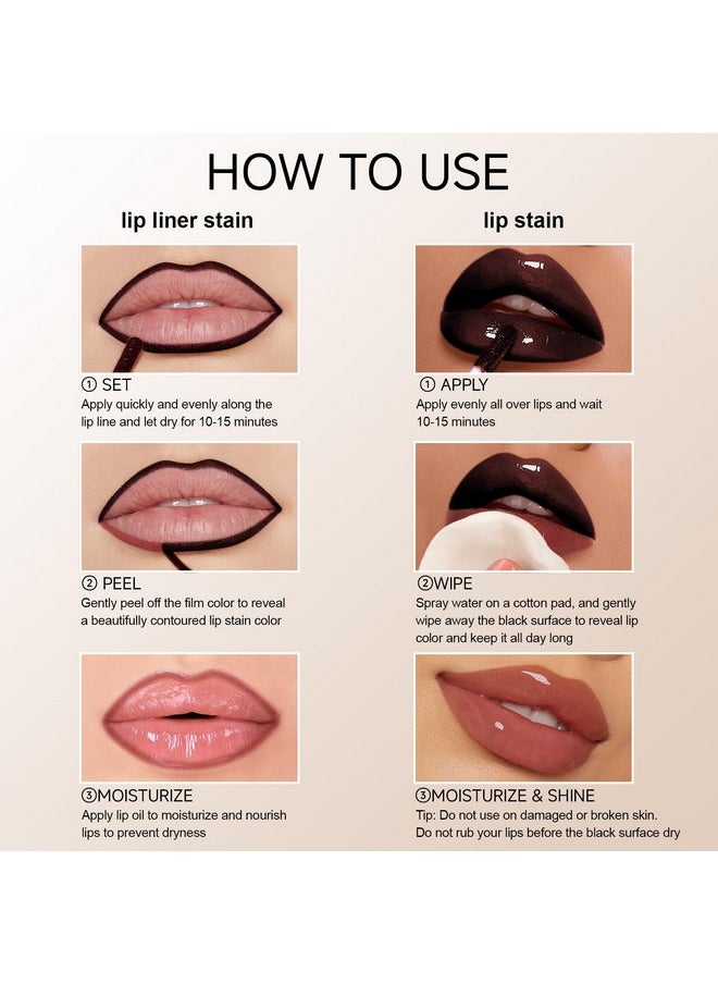 KISSIO Lip Stain Set,Peel Off Lip Liner Stain and Lip Care Oil,Transfer Proof,Long Lasting and Waterproof Lip Tint,Matte Finsh,Lip Combo,03 Coral Red