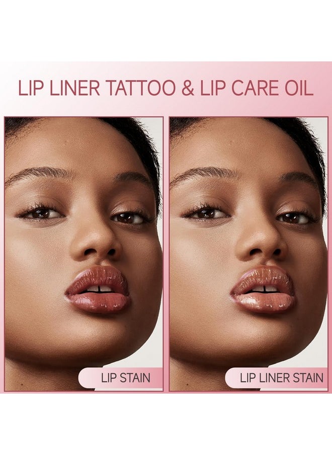 KISSIO Lip Stain Set,Peel Off Lip Liner Stain and Lip Care Oil,Transfer Proof,Long Lasting and Waterproof Lip Tint,Matte Finsh,Lip Combo,03 Coral Red