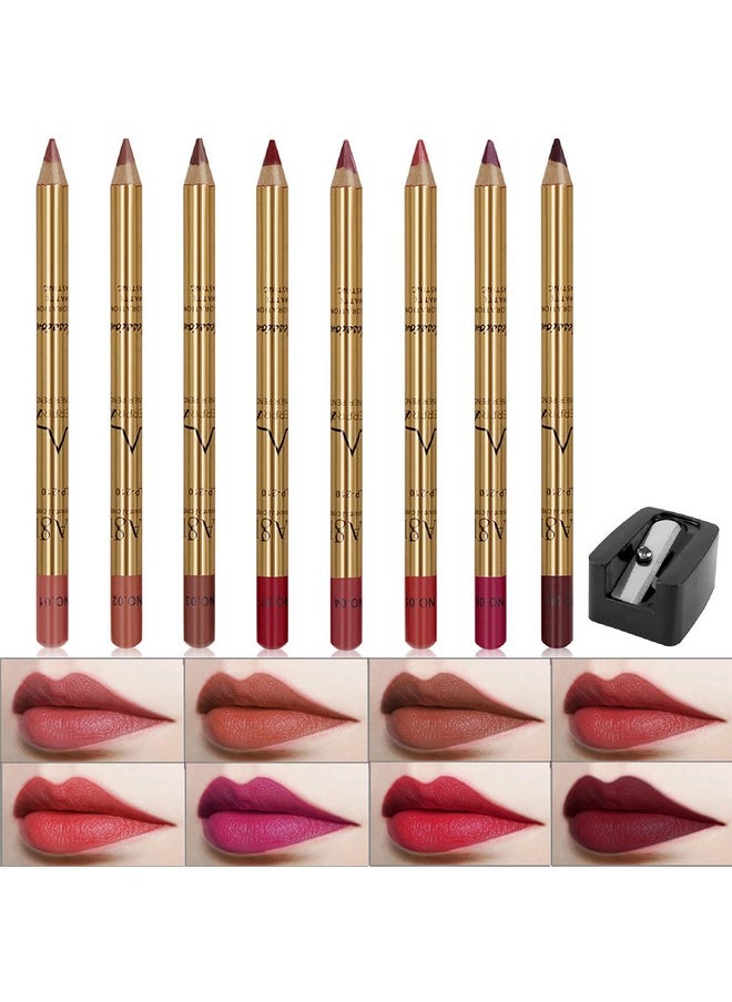 Wismee Lip Liner Pencil Set 8 Colors Professional Matte Lipliner with Sharpener Waterproof Long Lasting Smooth Natural Filler Contour Shaping Lip Makeup for Woman Soft Lip Liner Pen Makeup Cosmetic