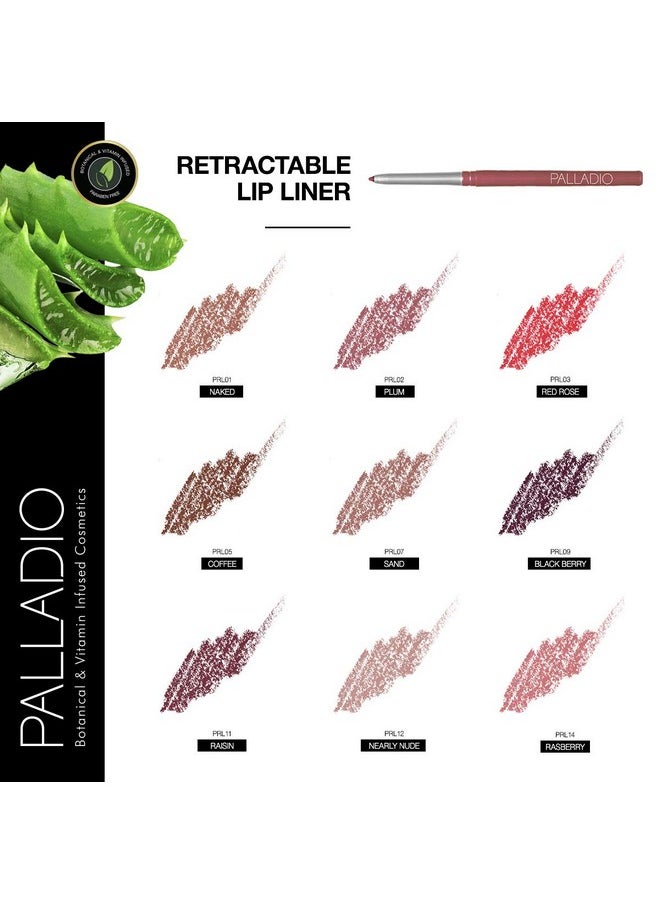 Palladio Retractable Waterproof Lip Liner High Pigmented and Creamy Color Slim Twist Up Smudge Proof Formula with Long Lasting All Day Wear No Sharpener Required, Naked