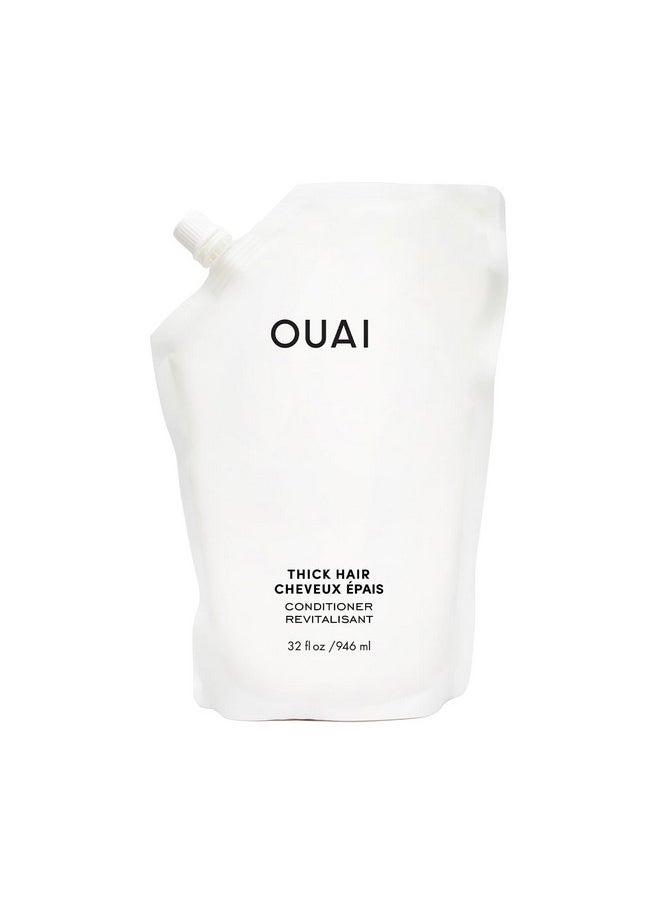 OUAI Thick Hair Conditioner Refill - Moisturizing Conditioner for Dry, Frizzy Hair - Keratin, Marshmallow Root, Shea Butter and Avocado Oil - Paraben, Phthalate and Sulfate Free Hair Care - 32 oz
