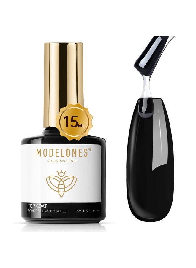 modelones Gel Nail Polish Top Coat- 15ml No Wipe, High Gloss Shiny Long Lasting Top Gel for Clear Nail Gel and Acrylic Nails, for Home DIY and Nail Salon