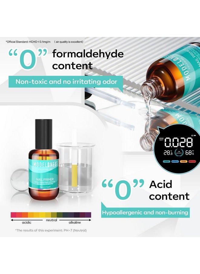modelones Nail Primer, 15 ml Acid Free No Lift Nail Prep Dehydrator Bond Primer, Hema-Free Nail Bonder for Gel Nail Polish Nail Supplies Set