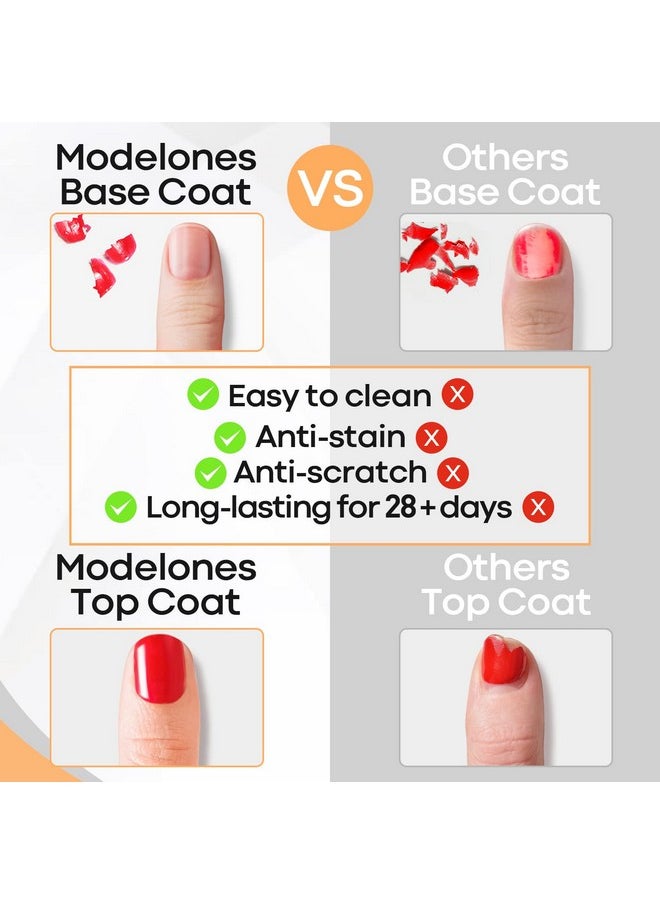 modelones Top Coat and Base Coat, 2 Pcs No Wipe Gel Base and Top Coat Clear Top Coat Long Lasting Shiny 10 ml