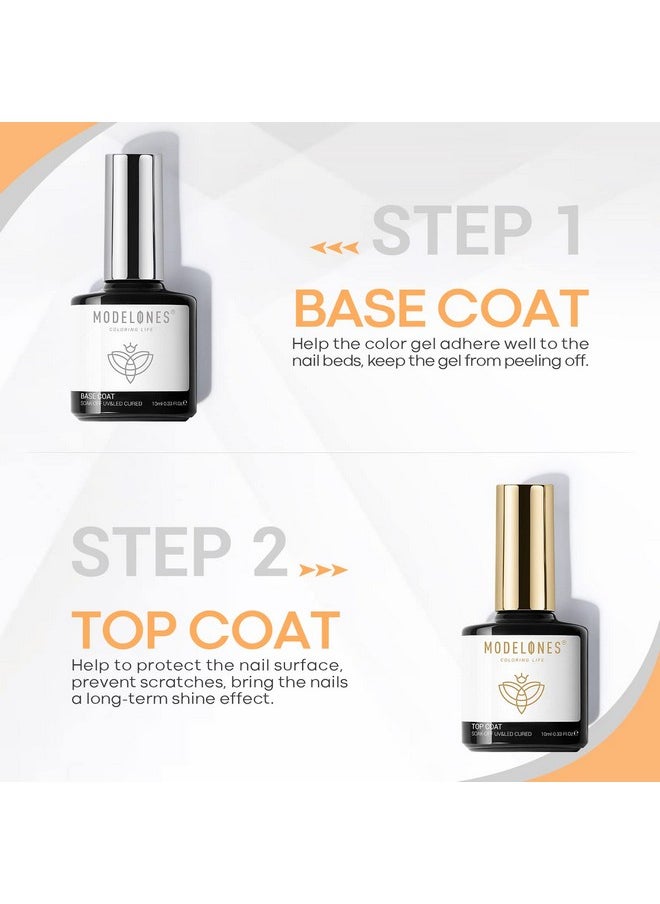 modelones Top Coat and Base Coat, 2 Pcs No Wipe Gel Base and Top Coat Clear Top Coat Long Lasting Shiny 10 ml