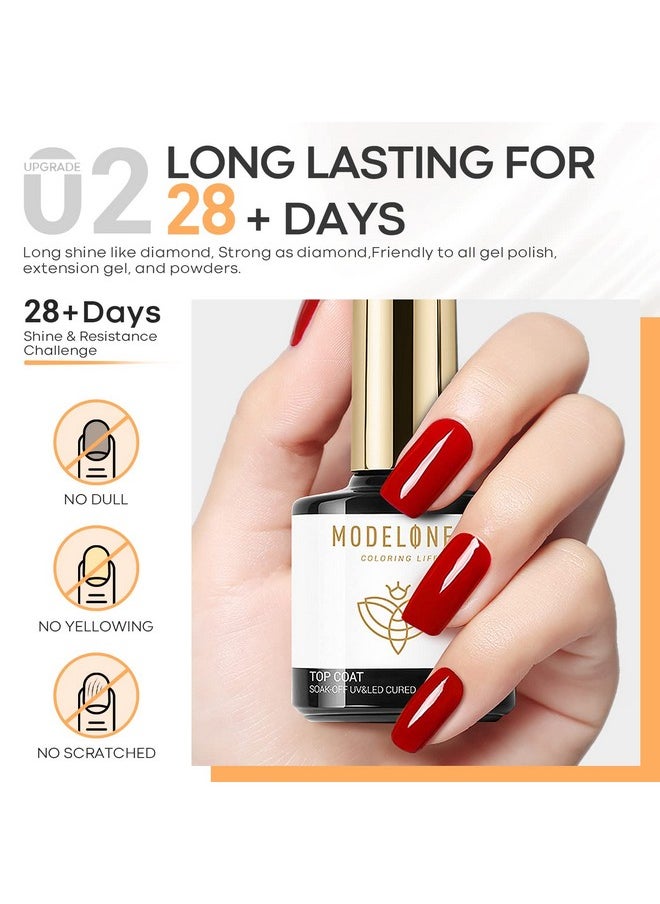 modelones Top Coat and Base Coat, 2 Pcs No Wipe Gel Base and Top Coat Clear Top Coat Long Lasting Shiny 10 ml