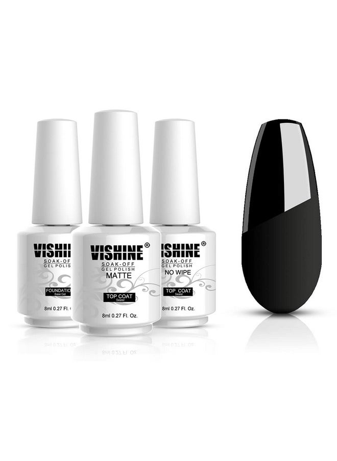 Vishine Base Top Coats Set - Matt Top Coat High Gloss No Wipe Top Coat and Base Coat 3Pcs, Soak Off UV LED Gel Nail Polish Shine Finish Long Lasting DIY Home Manicure Set - 8ml